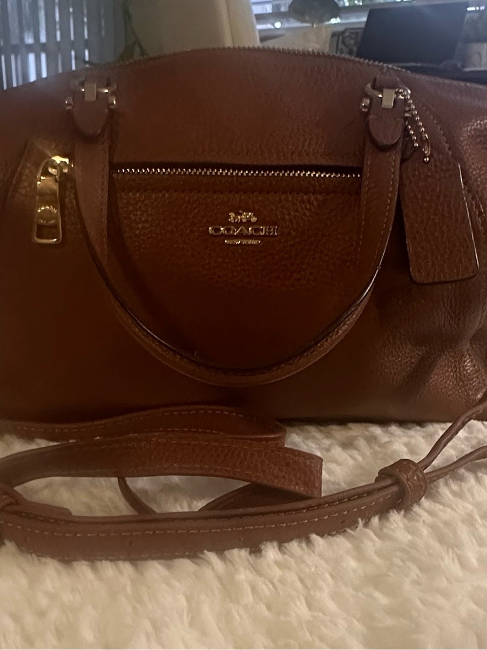 COACH Brown Pebbled Leather Satchel with Gold Hardware